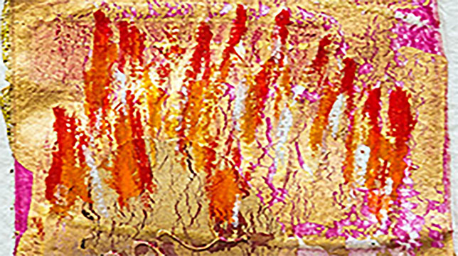 THE FOUR ELEMENTS: FIRE<br />
This video is part of a series about the four elements originate by monotype woodcuts on hand made paper, gold leaf and oil painting. The image has been broken in its part, separately animated to create a narrative.